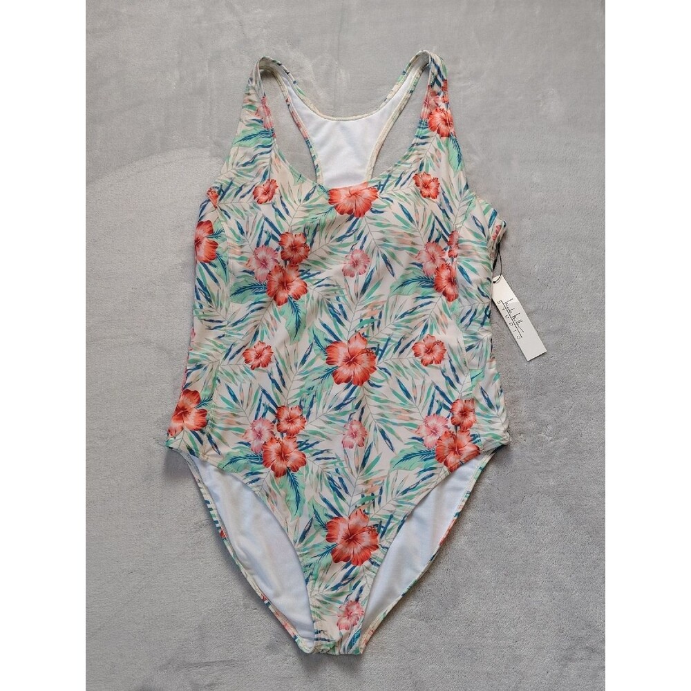 Nicole Miller Tropical Print One Piece Racer Back Swimsuit Size 2X New with Tags